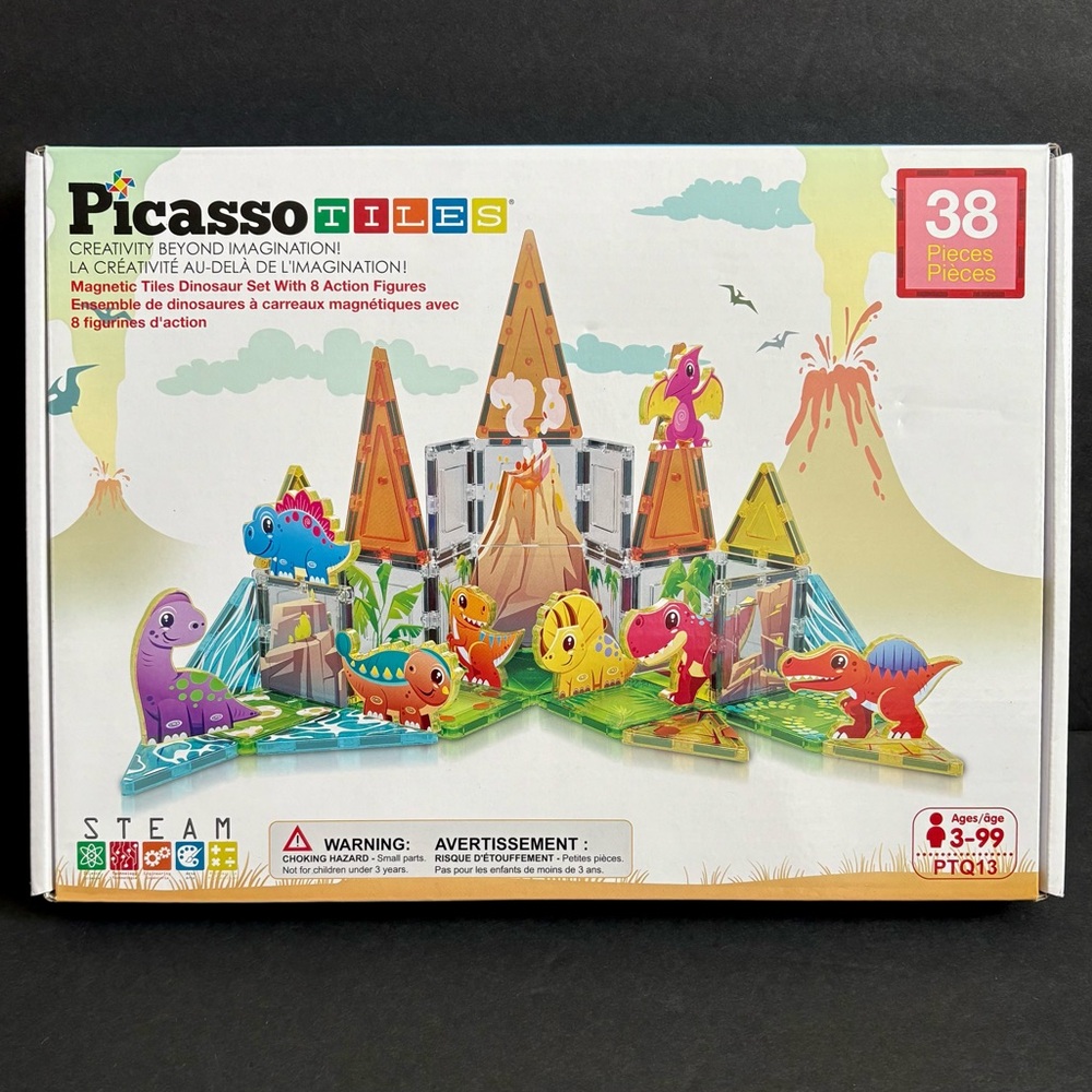Picasso Tiles Magnetic Dinosaur Tiles Building Set With 8 Action Figures NEW